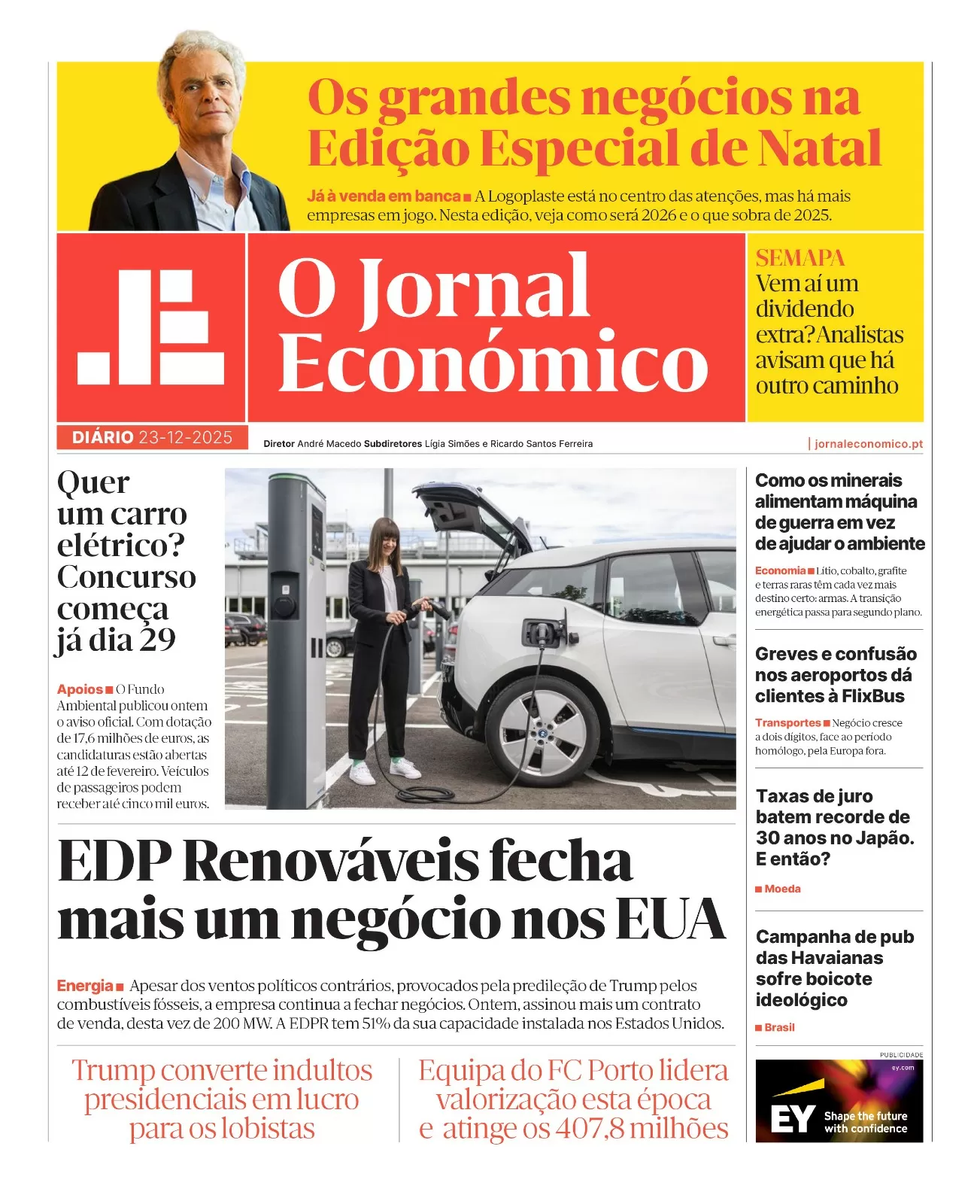 A primeira página do Jornal Económico de 23 de dezembro