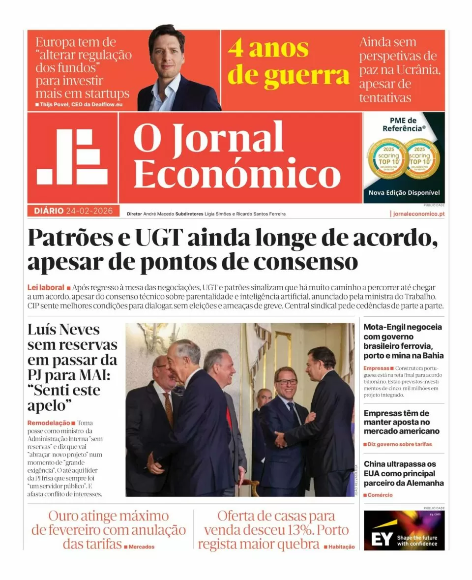 A primeira página do Jornal Económico de 24 de fevereiro