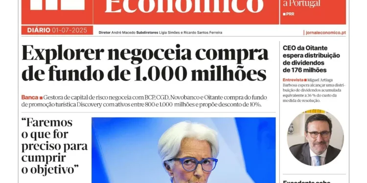 A primeira página do Jornal Económico de 1 de julho