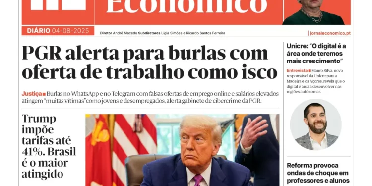 A primeira página do Jornal Económico de 4 de agosto