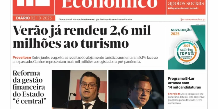 A primeira página do Jornal Económico de 2 de outubro