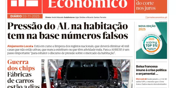 A primeira página do Jornal Económico de 3 de novembro