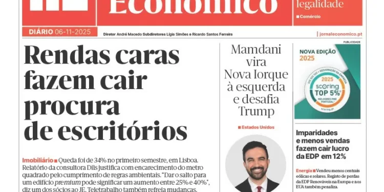 A primeira página do Jornal Económico de 6 de novembro