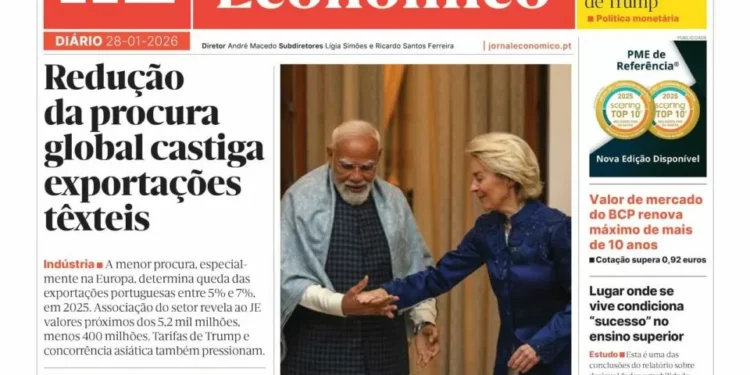 A primeira página do Jornal Económico de 28 de janeiro