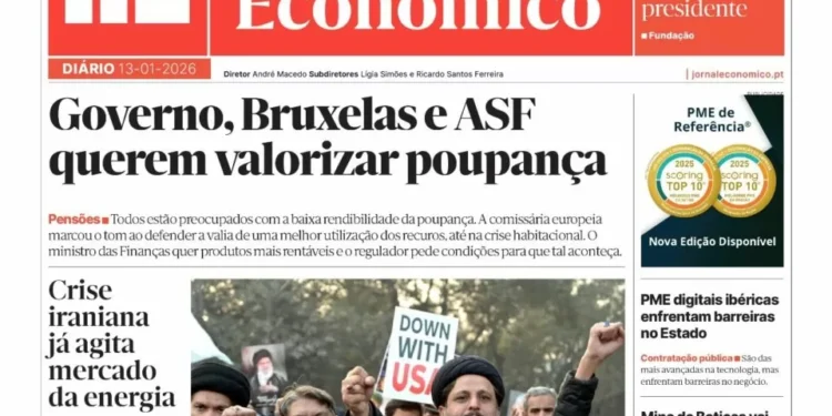 A primeira página do Jornal Económico de 13 de janeiro