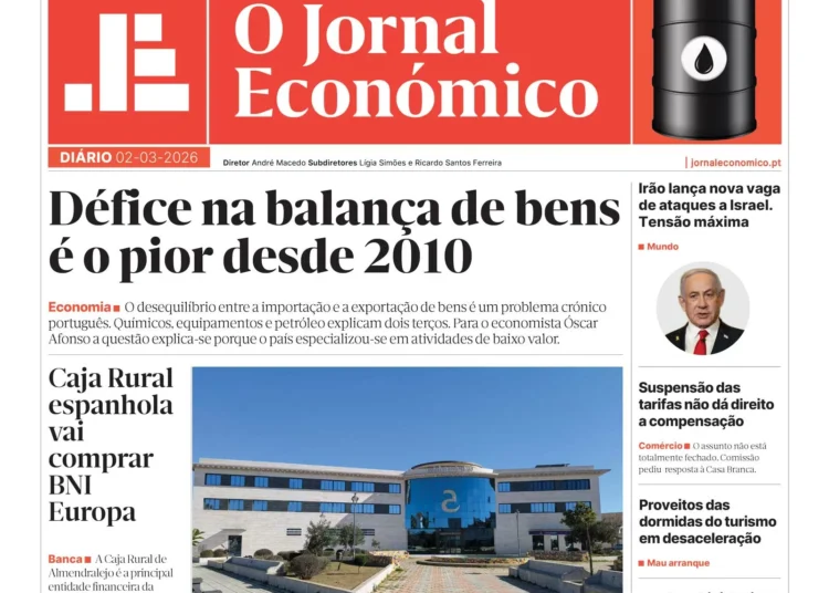 A primeira página do Jornal Económico de 2 de março